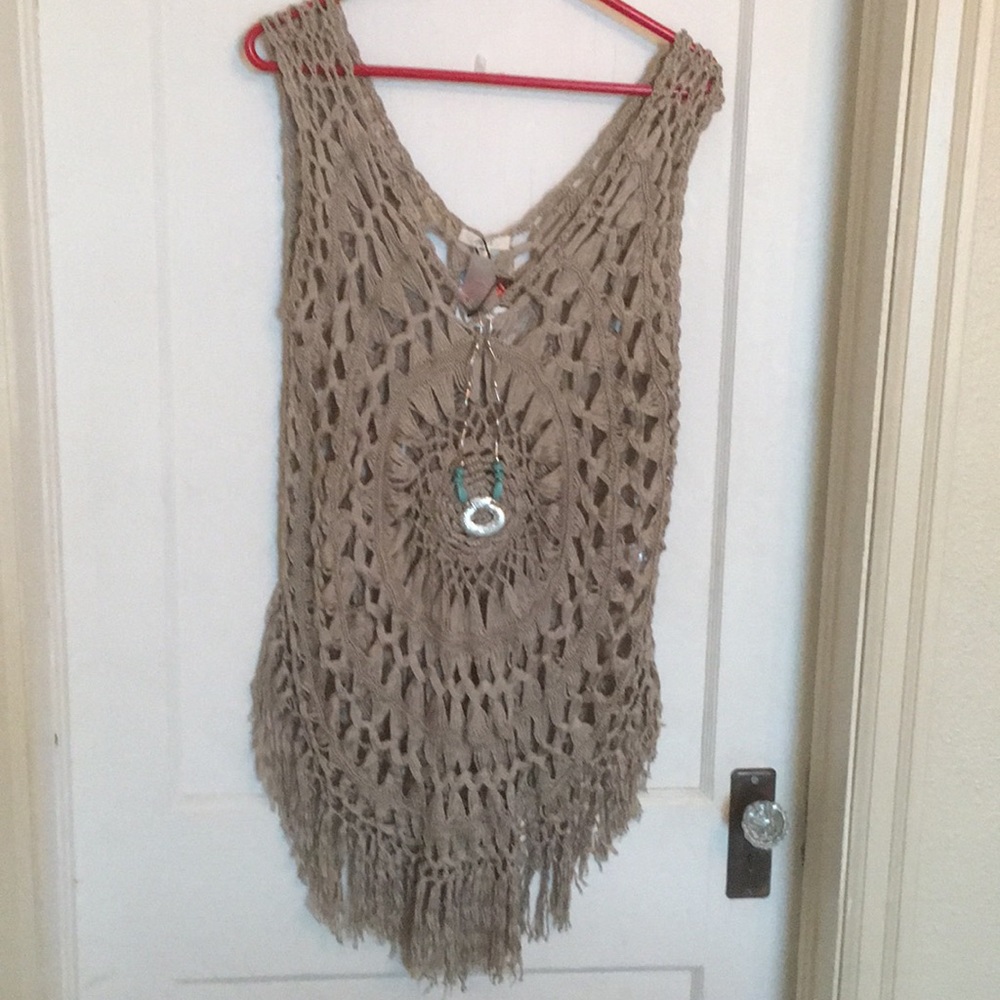Crochet tan vest cover up one size NEW